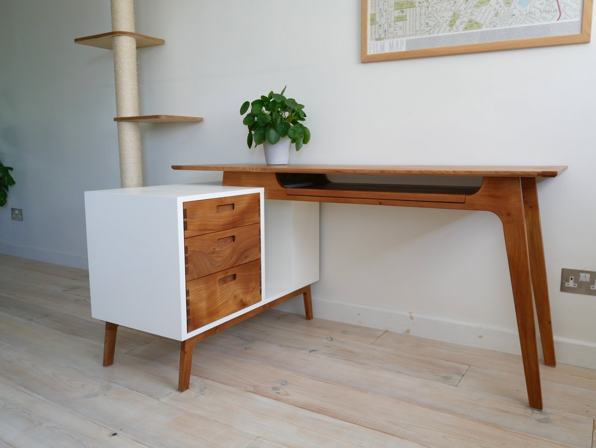 Elm & painted ply computer desk