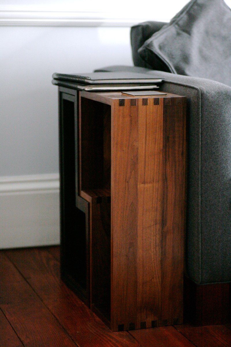 Oak and walnut nesting tables